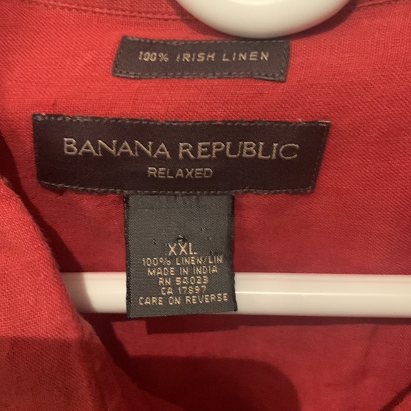 Excellent Banana Republic Coral Orange 100% Irish Linen Short Sleeve Button Up - Picture 2 of 7